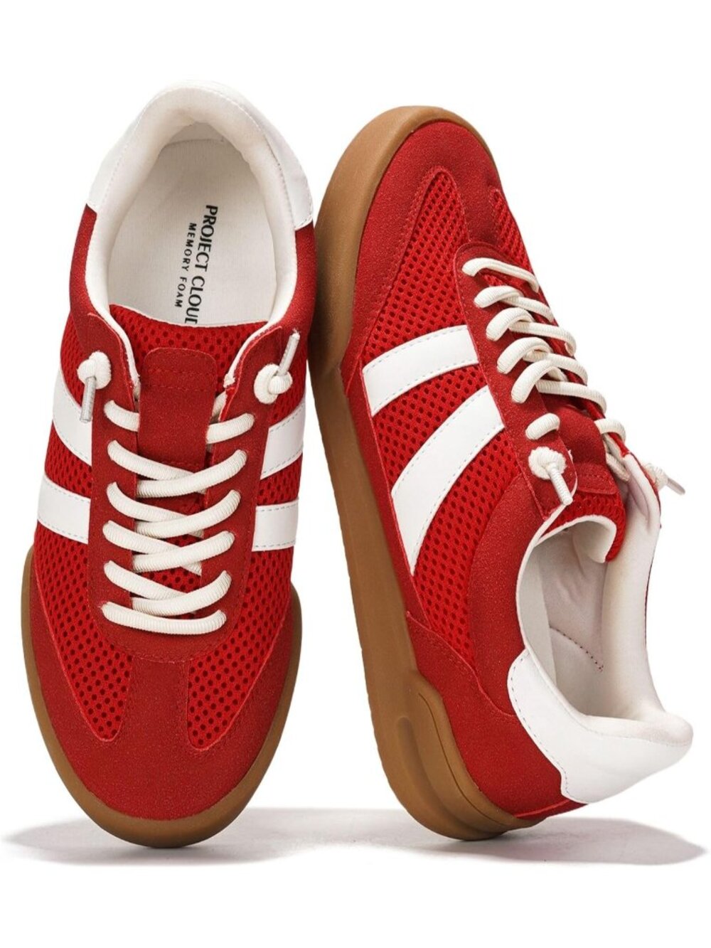 Women's Red Leather Memory Foam Closed Toe Insole Slip On Casual Sneakers